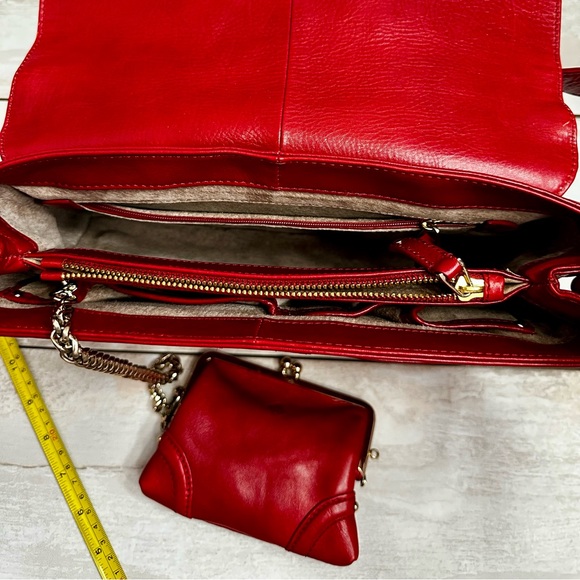 Eileen West Red Shoulder Bag Brass Hardware Coin Purse Vintage Vibe Classic Rich - Picture 3 of 16
